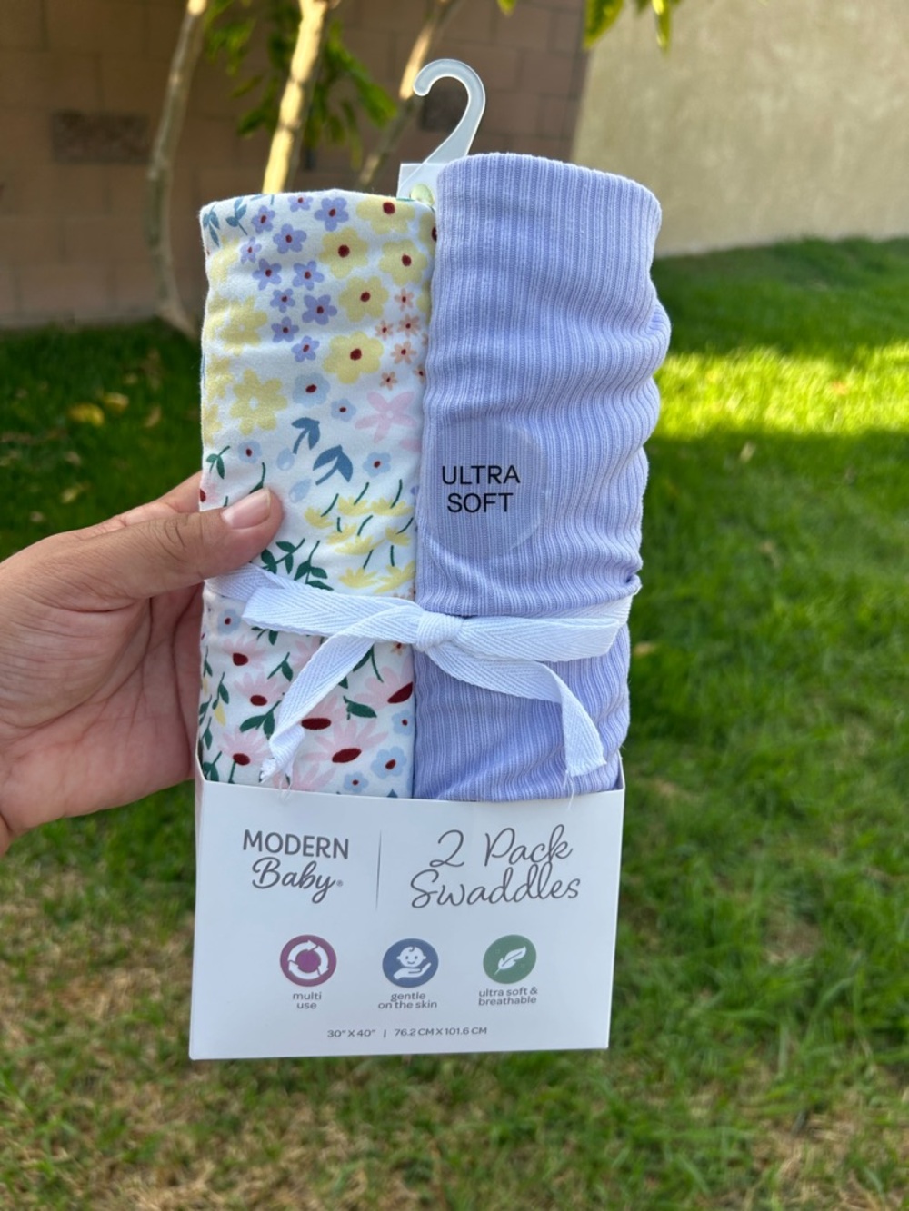 Modern Baby Lilac Ribbed & Floral Swaddle Set, 2-Pack